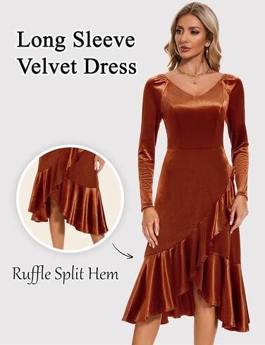 Wedtrend Women's Velvet Dress Long Sleeve Wedding Guest Dress Bodycon Slit Cocktail Party Dress in Kuwait
