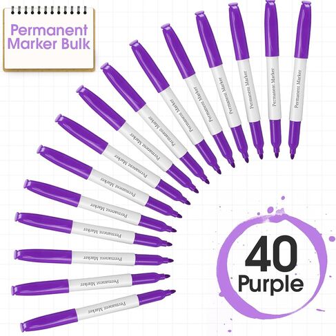 Ctosree 40 حزمة من أقلام التحديد الدائمة الأرجوانية مجموعة أقلام التحديد الدائمة ذات النقاط الدقيقة تعمل على البلاستيك والخشب والحجر والمعادن والزجاج واللوازم المدرسية المكتبية in Saudi Arabia