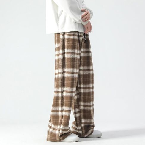 GURUNVANI Mens Vintage Casual Pants Straight Plaid Trousers Drawstring Regular Fit in Kuwait