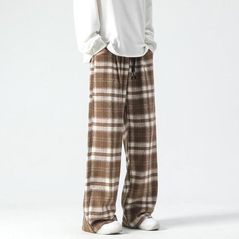 GURUNVANI Mens Vintage Casual Pants Straight Plaid Trousers Drawstring Regular Fit in Kuwait
