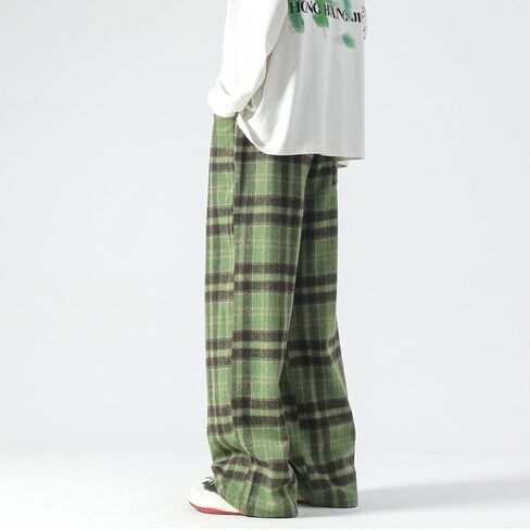 GURUNVANI Mens Vintage Casual Pants Straight Plaid Trousers Drawstring Regular Fit in Kuwait