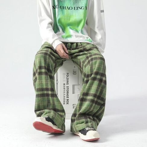 GURUNVANI Mens Vintage Casual Pants Straight Plaid Trousers Drawstring Regular Fit in Kuwait