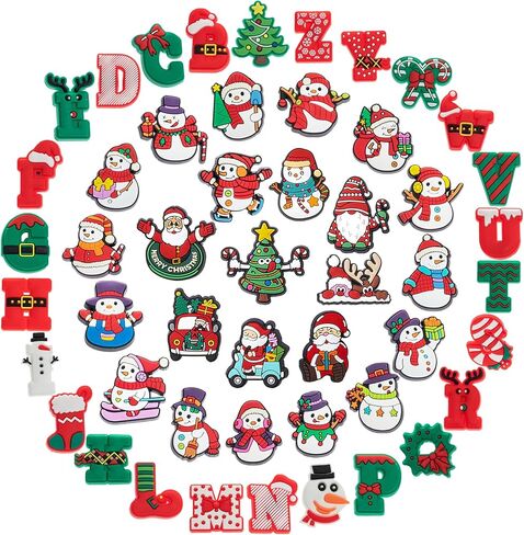 30,50,100 pcs Christmas Shoe Charms Fit for Clog Wristband Bracelet Decoration Santa Claus Pins Accessories for Women Men Kids Boy Girl Adult Birthday Christmas Party Favor Gifts in Saudi Arabia