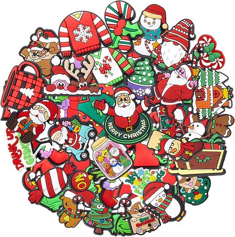 30,50,100 pcs Christmas Shoe Charms Fit for Clog Wristband Bracelet Decoration Santa Claus Pins Accessories for Women Men Kids Boy Girl Adult Birthday Christmas Party Favor Gifts in Saudi Arabia