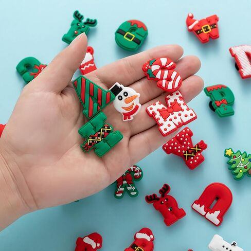 30,50,100 pcs Christmas Shoe Charms Fit for Clog Wristband Bracelet Decoration Santa Claus Pins Accessories for Women Men Kids Boy Girl Adult Birthday Christmas Party Favor Gifts in Saudi Arabia