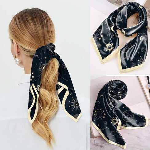 Scarf Silk Feeling Square Satin Head Hair Wrap 27.5 Inches Large Headwear Fashion Aesthetic Cute Decoration for Women Girls in Kuwait