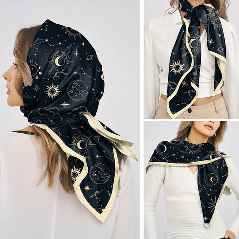 Scarf Silk Feeling Square Satin Head Hair Wrap 27.5 Inches Large Headwear Fashion Aesthetic Cute Decoration for Women Girls in Kuwait