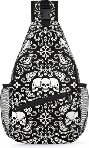 Skull Sling Bag for Women Men Goth Crossbody Shoulder Bags for Women Hiking Chest Daypack Gothic One Strap Sling Backpack Waterproof Travel Sling Bags Black in Saudi Arabia