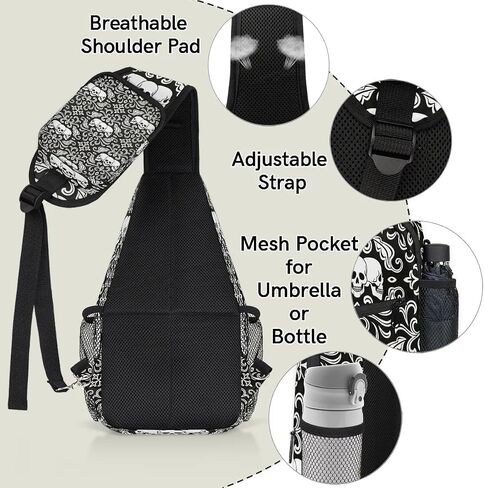 Skull Sling Bag for Women Men Goth Crossbody Shoulder Bags for Women Hiking Chest Daypack Gothic One Strap Sling Backpack Waterproof Travel Sling Bags Black in Saudi Arabia