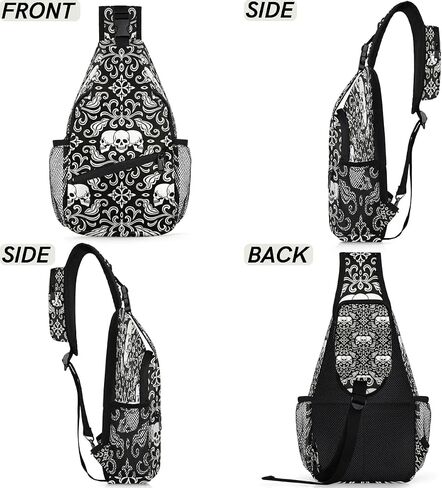Skull Sling Bag for Women Men Goth Crossbody Shoulder Bags for Women Hiking Chest Daypack Gothic One Strap Sling Backpack Waterproof Travel Sling Bags Black in Saudi Arabia