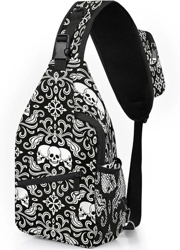 Skull Sling Bag for Women Men Goth Crossbody Shoulder Bags for Women Hiking Chest Daypack Gothic One Strap Sling Backpack Waterproof Travel Sling Bags Black in Saudi Arabia