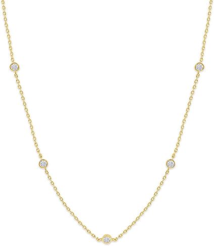 18K Gold Plated Five Stone Station Necklace for Women | 1/2 ctw Moissanite Diamond Bezel-Set Choker Yard Necklace 15"+3" Adjustable Chain (0.50 Ctw) in Saudi Arabia