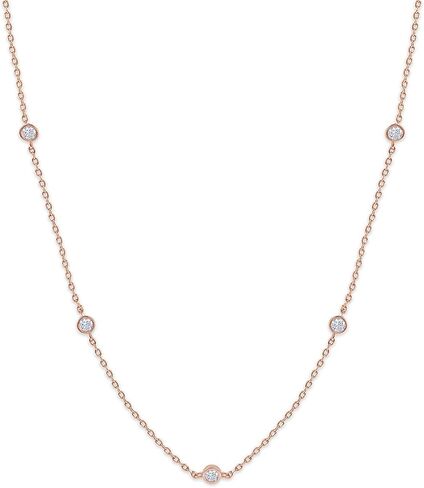 18K Gold Plated Five Stone Station Necklace for Women | 1/2 ctw Moissanite Diamond Bezel-Set Choker Yard Necklace 15"+3" Adjustable Chain (0.50 Ctw) in Saudi Arabia