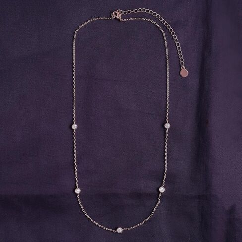 18K Gold Plated Five Stone Station Necklace for Women | 1/2 ctw Moissanite Diamond Bezel-Set Choker Yard Necklace 15"+3" Adjustable Chain (0.50 Ctw) in Saudi Arabia