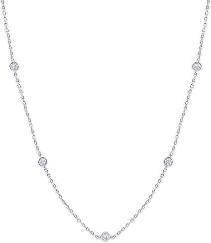 18K Gold Plated Five Stone Station Necklace for Women | 1/2 ctw Moissanite Diamond Bezel-Set Choker Yard Necklace 15"+3" Adjustable Chain (0.50 Ctw) in Saudi Arabia