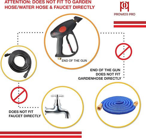 PROWESSPRO Pressure Washer Gun with Pressure Washer Wand Extension Replacement and 5 Nozzle Spray Tips, Power Washer Gun with M22 14mm and M22 15mm Fitting, 40 Inch Adjustable Length (40 Inch) Black in Saudi Arabia