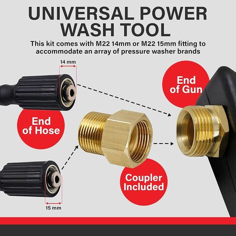 PROWESSPRO Pressure Washer Gun with Pressure Washer Wand Extension Replacement and 5 Nozzle Spray Tips, Power Washer Gun with M22 14mm and M22 15mm Fitting, 40 Inch Adjustable Length (40 Inch) Black in Saudi Arabia