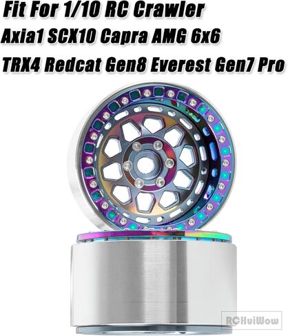 عجلات Beadlock RC مقاس 2.2 بوصة لـ 1/10 RC Crawler Axia1 SCX10 Capra، AMG 6x6، TRX4، Redcat Gen8 Everest Gen7 Pro، عجلات RC من سبائك الألومنيوم 2.2 عجلات Beadlock 2.2 إطارات Beadlock، 4 قطع، قوس قزح والتيتانيوم in Kuwait