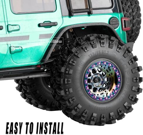عجلات Beadlock RC مقاس 2.2 بوصة لـ 1/10 RC Crawler Axia1 SCX10 Capra، AMG 6x6، TRX4، Redcat Gen8 Everest Gen7 Pro، عجلات RC من سبائك الألومنيوم 2.2 عجلات Beadlock 2.2 إطارات Beadlock، 4 قطع، قوس قزح والتيتانيوم in Kuwait