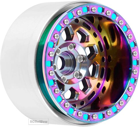عجلات Beadlock RC مقاس 2.2 بوصة لـ 1/10 RC Crawler Axia1 SCX10 Capra، AMG 6x6، TRX4، Redcat Gen8 Everest Gen7 Pro، عجلات RC من سبائك الألومنيوم 2.2 عجلات Beadlock 2.2 إطارات Beadlock، 4 قطع، قوس قزح والتيتانيوم in Kuwait