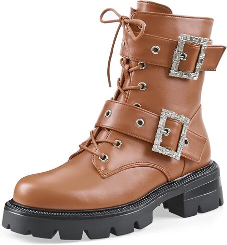 Women's Patent Leather Platform Heel Combat Boots Goth Booties | Lug Sole Low Chunky Heel Lace Up Buckles Zipper Fashion Ankle Booties in Saudi Arabia
