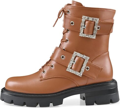 Women's Patent Leather Platform Heel Combat Boots Goth Booties | Lug Sole Low Chunky Heel Lace Up Buckles Zipper Fashion Ankle Booties in Saudi Arabia