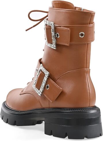 Women's Patent Leather Platform Heel Combat Boots Goth Booties | Lug Sole Low Chunky Heel Lace Up Buckles Zipper Fashion Ankle Booties in Saudi Arabia