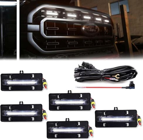 5 قطع من مصابيح شبكة LED تناسب F-ord F150 2021 2022 2023 XL/XLT/XLT Sport، مصابيح شبكية أصلية من العنبر، مجموعة ملحقات أضواء الجري لتزيين الشواية - ضوء كهرماني in Kuwait