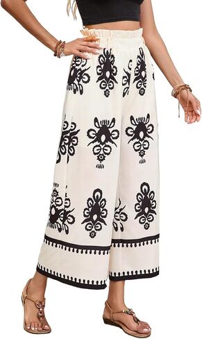 GORGLITTER Women's Wide Leg Palazzo Pant Loose Comfy Baggy Trousers High Waisted Cropped Bottoms in Saudi Arabia