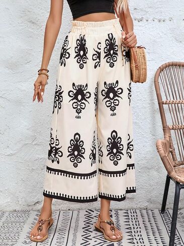 GORGLITTER Women's Wide Leg Palazzo Pant Loose Comfy Baggy Trousers High Waisted Cropped Bottoms in Saudi Arabia