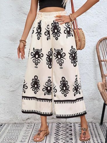 GORGLITTER Women's Wide Leg Palazzo Pant Loose Comfy Baggy Trousers High Waisted Cropped Bottoms in Saudi Arabia