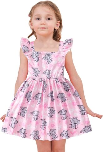 Popshion Girls Dresses Flutter Sleeve Swing Sundress Toddler Summer Clothes Kid Birthday Party Sleeveless Dress 1-8 Years Old in Saudi Arabia