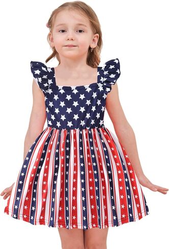 Popshion Girls Dresses Flutter Sleeve Swing Sundress Toddler Summer Clothes Kid Birthday Party Sleeveless Dress 1-8 Years Old in Saudi Arabia