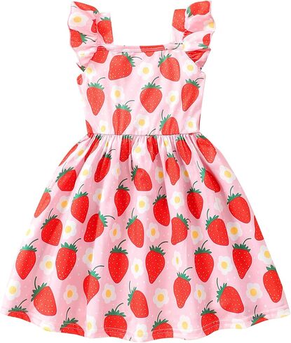 Popshion Girls Dresses Flutter Sleeve Swing Sundress Toddler Summer Clothes Kid Birthday Party Sleeveless Dress 1-8 Years Old in Kuwait
