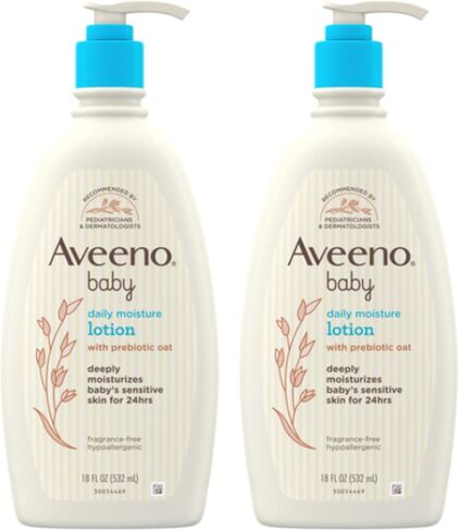 Aveeno Baby Daily Moisture Moisturizing Lotion for Delicate Skin with Natural Colloidal Oatmeal & Dimethicone, Hypoallergenic, Fragrance-, Phthalate- & Paraben-Free, 18 fl. oz (Package May Vary) in Saudi Arabia