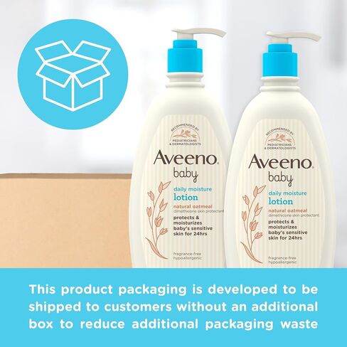 Aveeno Baby Daily Moisture Moisturizing Lotion for Delicate Skin with Natural Colloidal Oatmeal & Dimethicone, Hypoallergenic, Fragrance-, Phthalate- & Paraben-Free, 18 fl. oz (Package May Vary) in Saudi Arabia