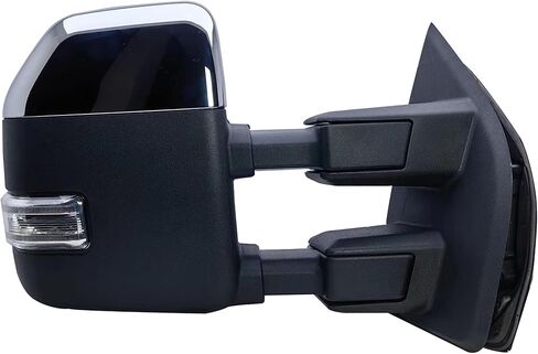 مرآة سحب للباب الأيسر للسائق بديلة تعمل بالطاقة وتسخن مع ضوء إشارة وغطاء خلفي من الكروم ومزخرف BLIS لسيارة Ford F-150 F-250 F-350 F-450 F-550 Super Duty من 2015 إلى 2024 in Kuwait