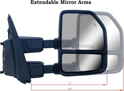 مرآة سحب للباب الأيسر للسائق بديلة تعمل بالطاقة وتسخن مع ضوء إشارة وغطاء خلفي من الكروم ومزخرف BLIS لسيارة Ford F-150 F-250 F-350 F-450 F-550 Super Duty من 2015 إلى 2024 in Kuwait