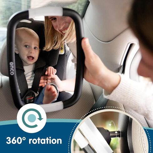 Onco Baby Car Mirror Rear-facing - Platinum Award Winning Car Mirror Baby Rear Facing Seat, Baby Essentials for Newborn, 100% Shatterproof Baby Mirror for Car, 360° Car Seat Mirror Rear Facing Infant in Saudi Arabia