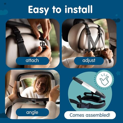Onco Baby Car Mirror Rear-facing - Platinum Award Winning Car Mirror Baby Rear Facing Seat, Baby Essentials for Newborn, 100% Shatterproof Baby Mirror for Car, 360° Car Seat Mirror Rear Facing Infant in Saudi Arabia