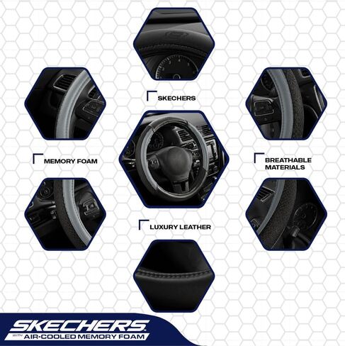 Skechers Steering Wheel Cover,Air Cool Mesh Leather Steering Wheel Cover Universal Fit 14" 1/2-15" Car Wheel Protector for Men Women Fit Suvs,Vans,Sedans,Car,Trucks,Gray in Saudi Arabia