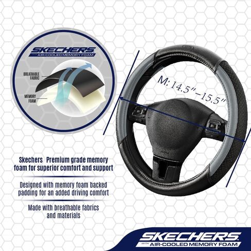 Skechers Steering Wheel Cover,Air Cool Mesh Leather Steering Wheel Cover Universal Fit 14" 1/2-15" Car Wheel Protector for Men Women Fit Suvs,Vans,Sedans,Car,Trucks,Gray in Saudi Arabia