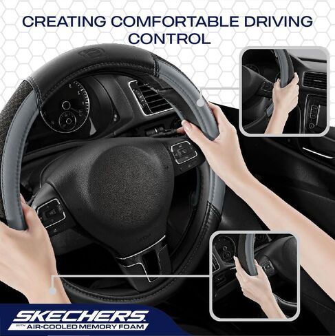 Skechers Steering Wheel Cover,Air Cool Mesh Leather Steering Wheel Cover Universal Fit 14" 1/2-15" Car Wheel Protector for Men Women Fit Suvs,Vans,Sedans,Car,Trucks,Gray in Saudi Arabia