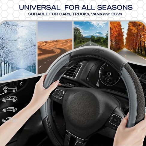 Skechers Steering Wheel Cover,Air Cool Mesh Leather Steering Wheel Cover Universal Fit 14" 1/2-15" Car Wheel Protector for Men Women Fit Suvs,Vans,Sedans,Car,Trucks,Gray in Saudi Arabia