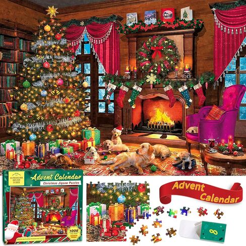 Christmas Puppies Advent Calendar 2024 Jigsaw Puzzle - 24 Boxes Packing 1008 Pieces Holiday Puzzle for Adults and Kids, Christmas Countdown Puzzles Gift Decorations 27.5inx19.7in in Saudi Arabia