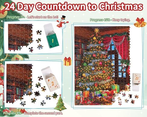 Christmas Puppies Advent Calendar 2024 Jigsaw Puzzle - 24 Boxes Packing 1008 Pieces Holiday Puzzle for Adults and Kids, Christmas Countdown Puzzles Gift Decorations 27.5inx19.7in in Saudi Arabia