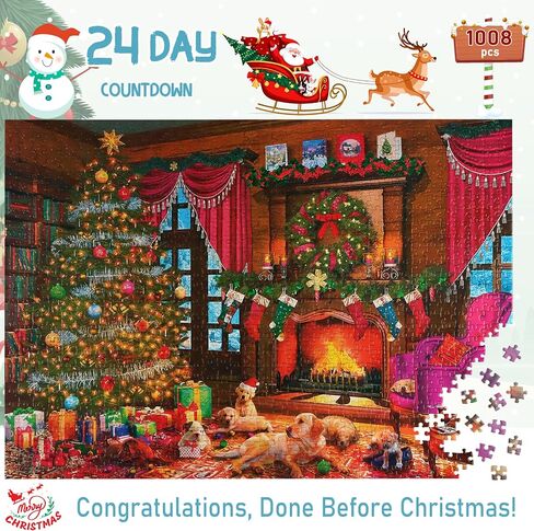 Christmas Puppies Advent Calendar 2024 Jigsaw Puzzle - 24 Boxes Packing 1008 Pieces Holiday Puzzle for Adults and Kids, Christmas Countdown Puzzles Gift Decorations 27.5inx19.7in in Saudi Arabia