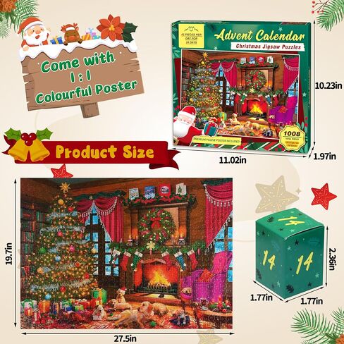 Christmas Puppies Advent Calendar 2024 Jigsaw Puzzle - 24 Boxes Packing 1008 Pieces Holiday Puzzle for Adults and Kids, Christmas Countdown Puzzles Gift Decorations 27.5inx19.7in in Saudi Arabia