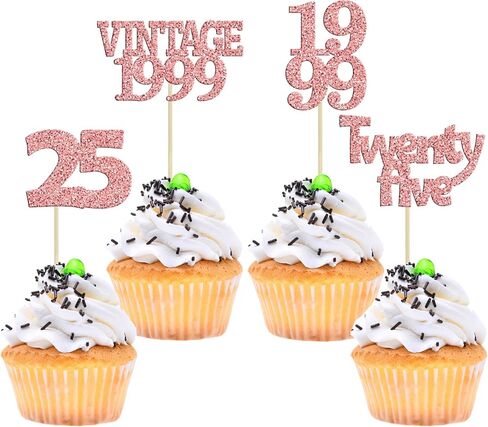 Gyufise 24Pcs 25th Birthday Cupcake Toppers Glitter Twenty-five Hello 25 Years Birthday Cupcake Picks Cheers to 25 Cake Decorations for Happy 25th Birthday Anniversary Party Supplies Rose Gold in Saudi Arabia