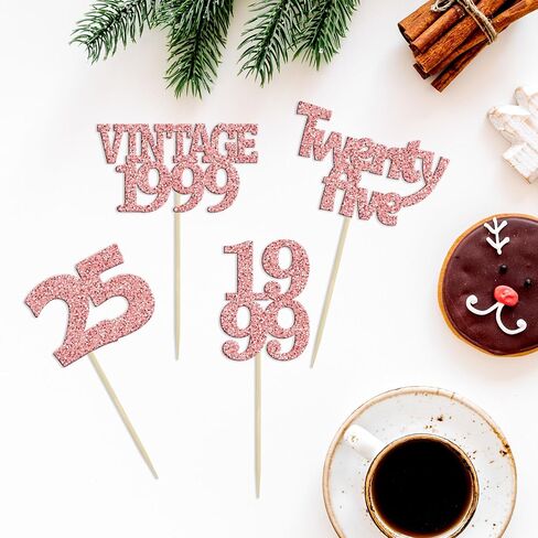 Gyufise 24Pcs 25th Birthday Cupcake Toppers Glitter Twenty-five Hello 25 Years Birthday Cupcake Picks Cheers to 25 Cake Decorations for Happy 25th Birthday Anniversary Party Supplies Rose Gold in Saudi Arabia